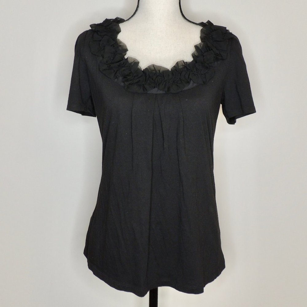 Anne Taylor LOFT Black Ruffle Top
